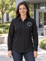 CWMD Mercer+Mettle™ Women’s Long Sleeve Stretch Woven Shirt — Black lifestyle view