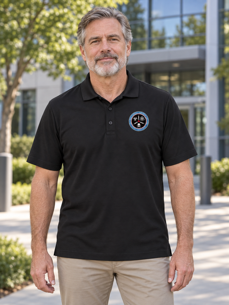 CWMD Mercer+Mettle™ Stretch Jersey Polo — Black lifestyle view