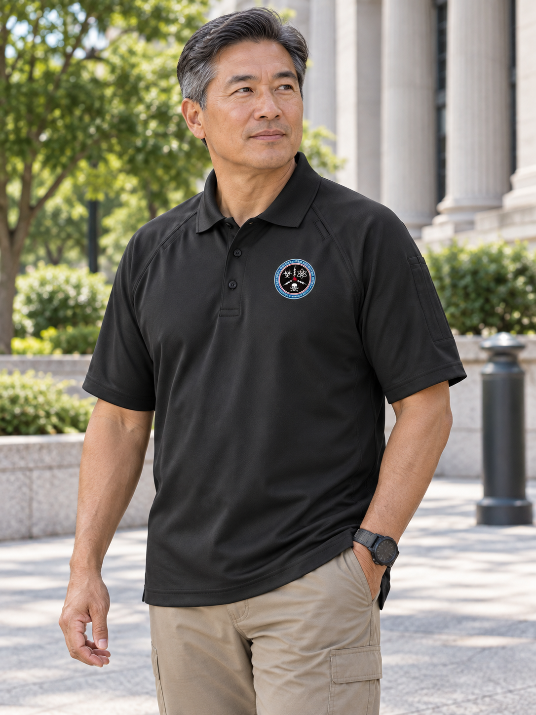 CWMD TACTICAL Polo- Men's Short Sleeve — Black lifestyle view