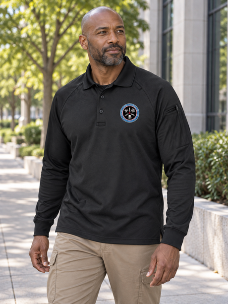 CWMD TACTICAL Polo- Men's Long Sleeve — Black lifestyle view