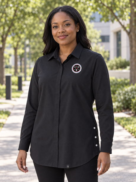 CWMD Women's Commuter Woven Tunic — Black lifestyle view