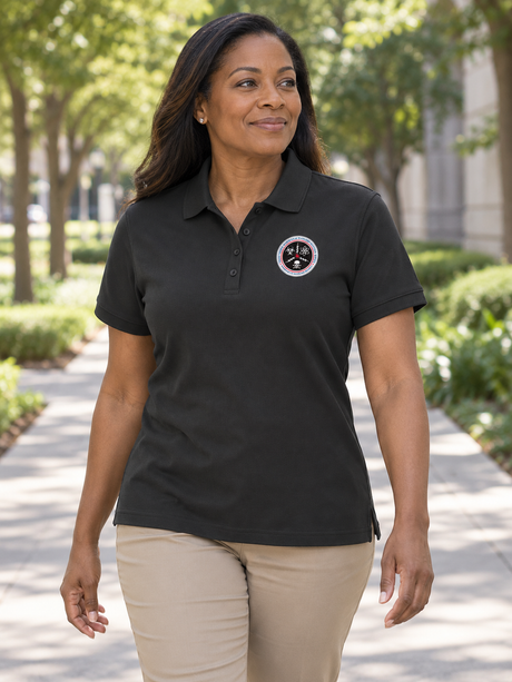 CWMD Women's Short Sleeve Agency Polo — Black lifestyle view