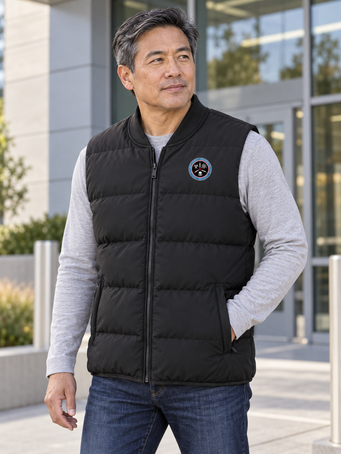 CWMD Agency Puffer Vest — Black lifestyle view