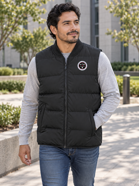 CWMD Agency Puffer Vest — Black lifestyle view