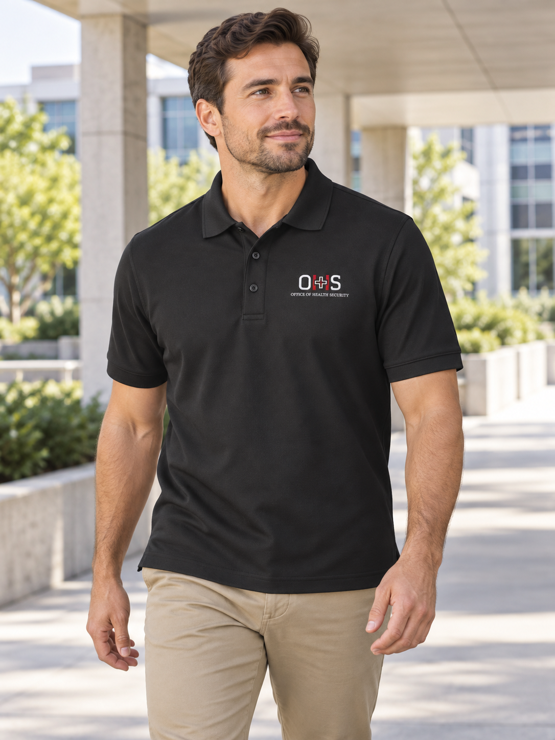 OHS Men's Polo — Black lifestyle view