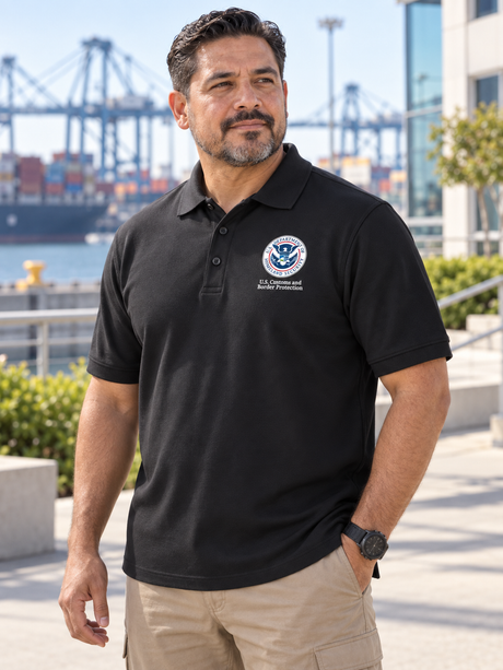 CBP Men's Polo — Black lifestyle view