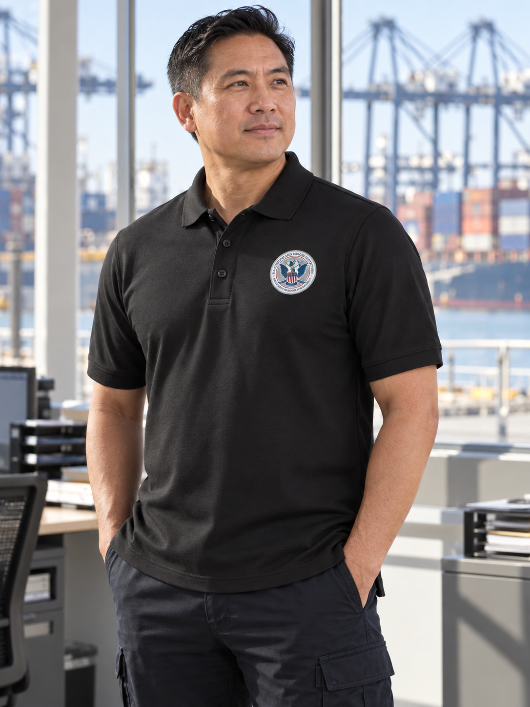 CBP Men's Polo — Black lifestyle view