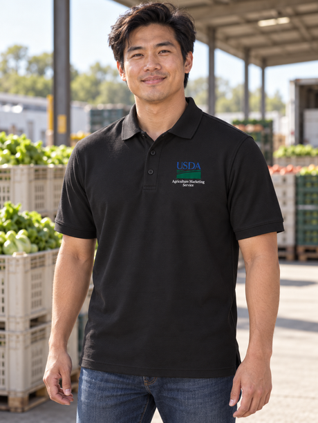 AMS Men's Polo — Black lifestyle view