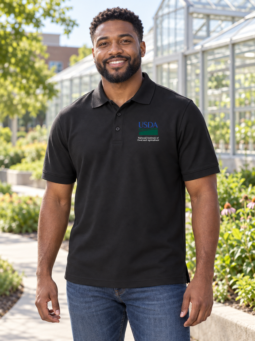 NIFA Men's Polo — Black lifestyle view