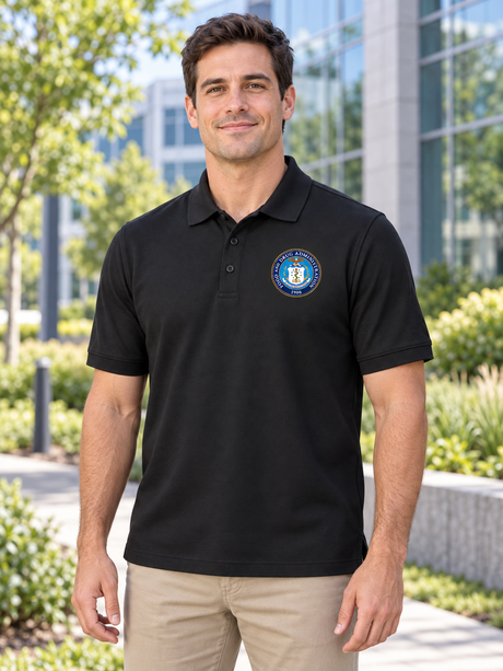 FDA Men's Polo — Black lifestyle view