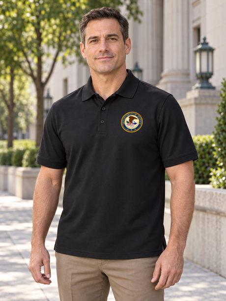 Department of Justice Men's Polo — Black lifestyle view