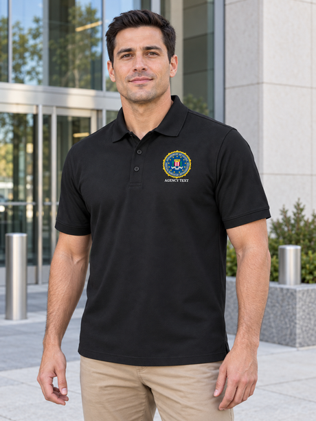 FBI Men's Polo — Black lifestyle view