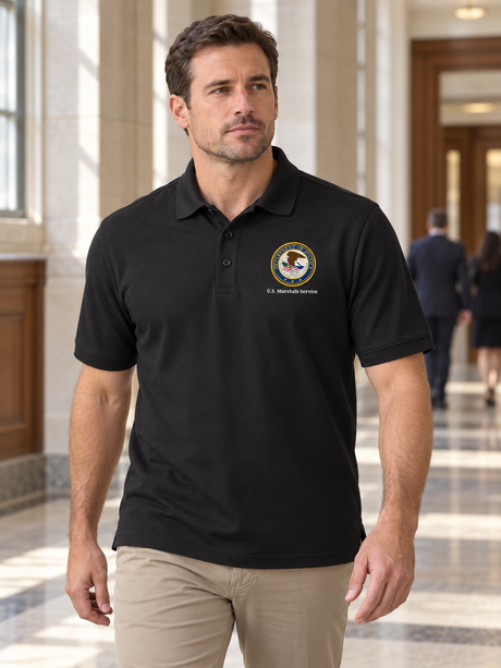 USMS Men's Polo — Black lifestyle view