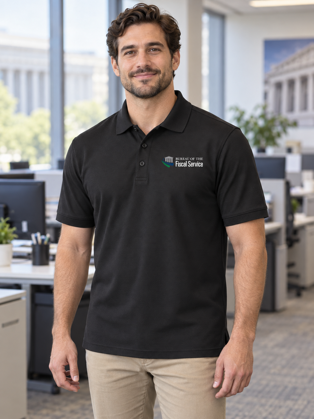BFS Men's Polo — Black lifestyle view