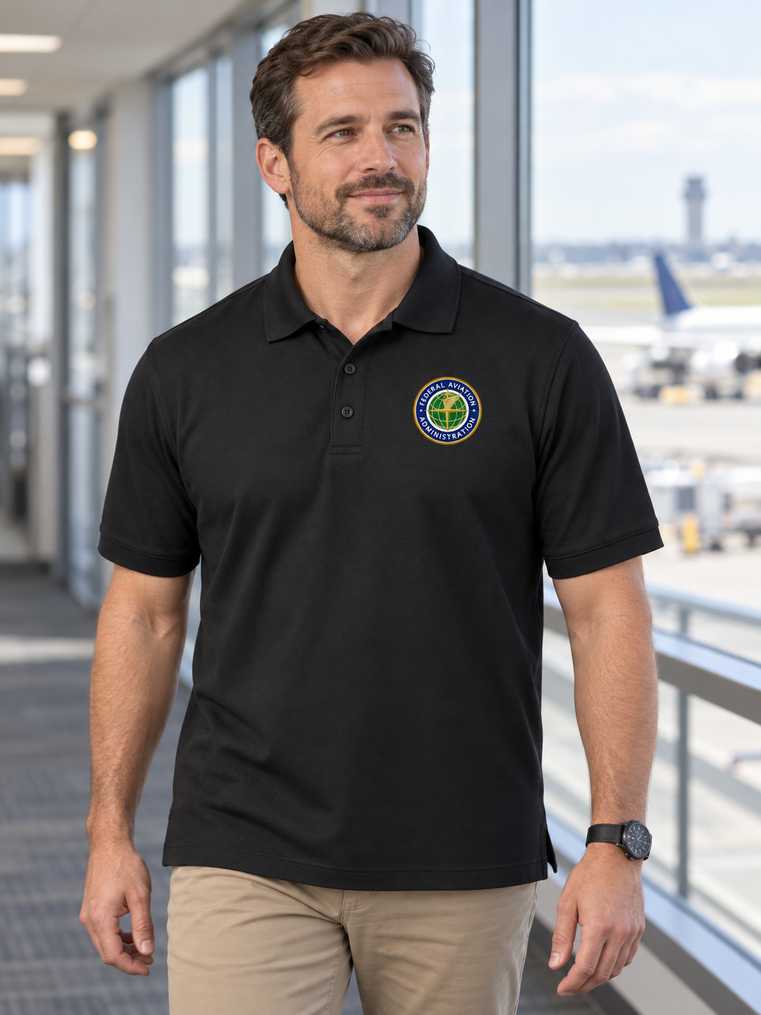 FAA Men's Polo — Black lifestyle view