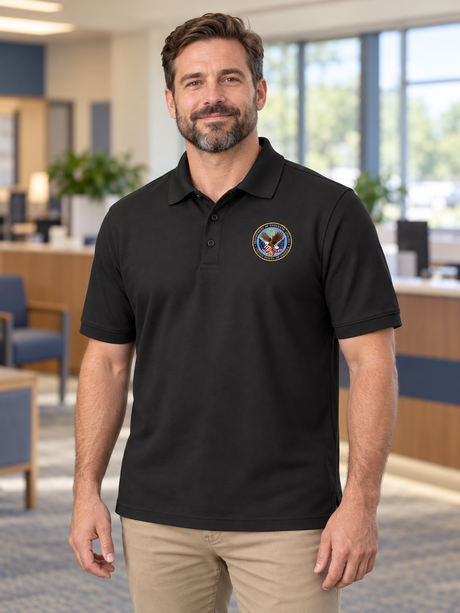 VA  Men's Polo — Black lifestyle view