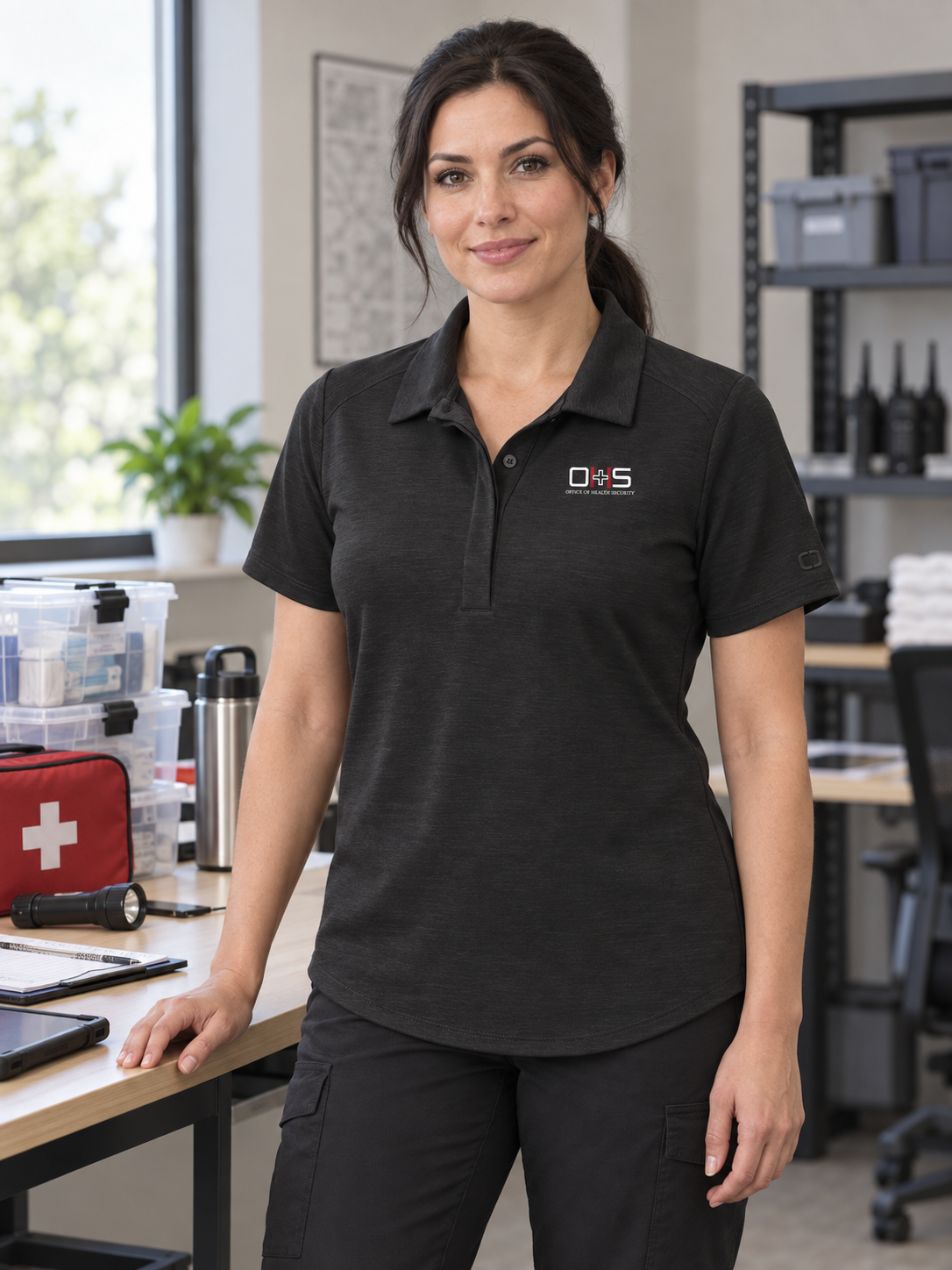OHS Women's Polo — Black lifestyle view