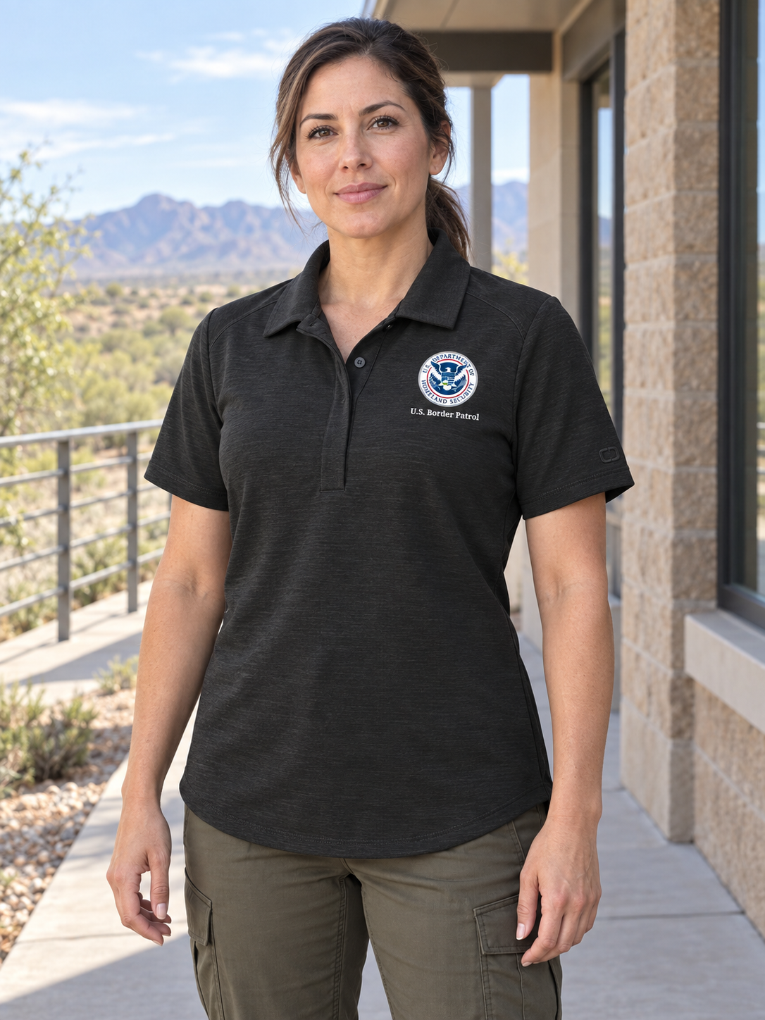 USBP Women's Polo — Black lifestyle view