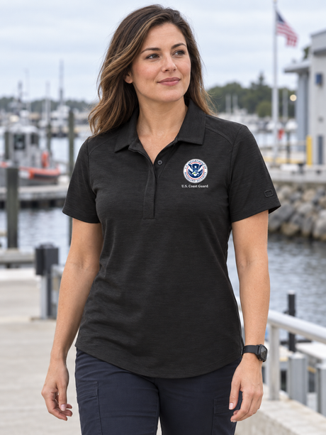 USCG Women's Polo — Black lifestyle view