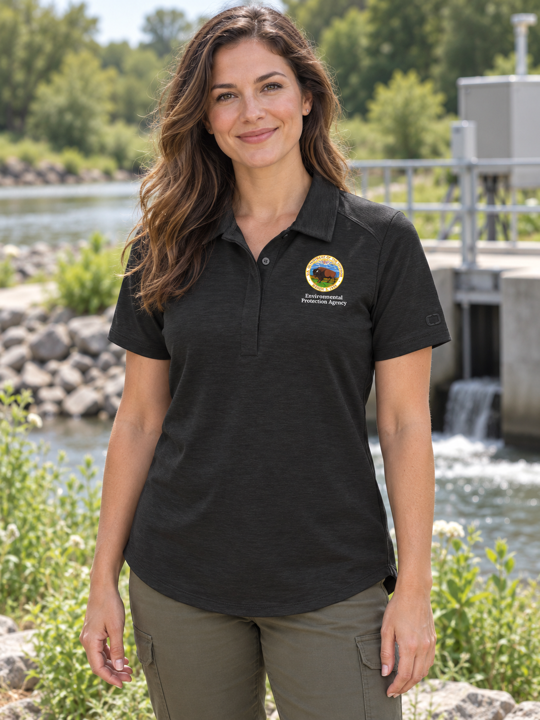 EPA Women's Polo — Black lifestyle view