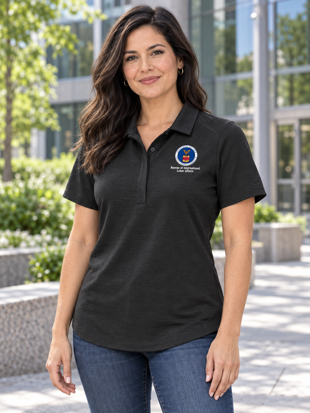 ILAB Women's Polo — Black lifestyle view