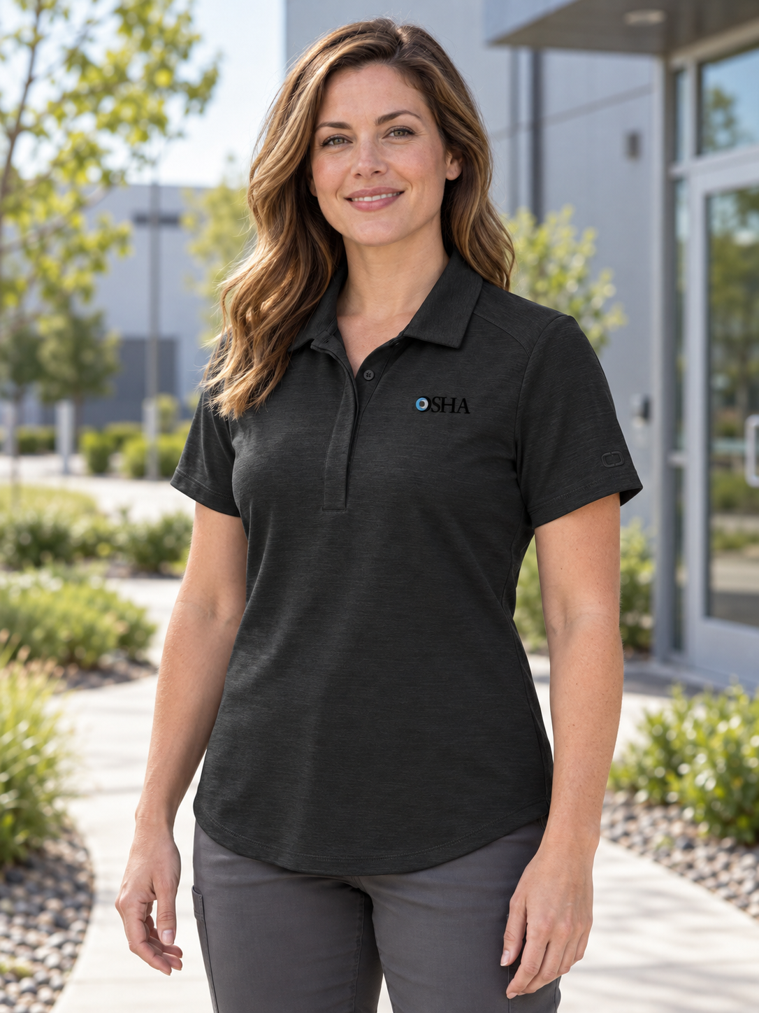 OSHA Women's Polo — Black lifestyle view