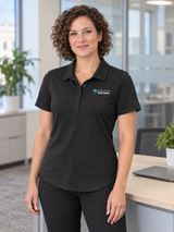 BFS Women's Polo — Black lifestyle product photograph