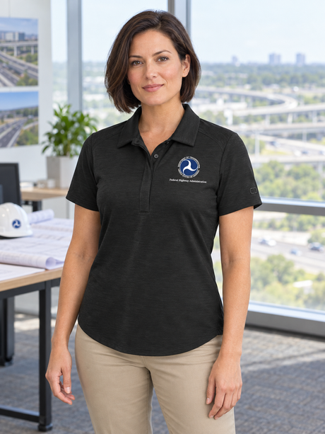 FHWA Women's Polo — Black lifestyle product photograph