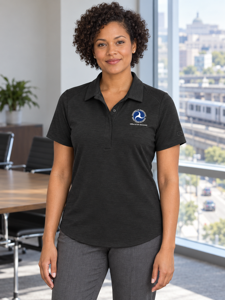 OST Women's Polo — Black lifestyle product photograph