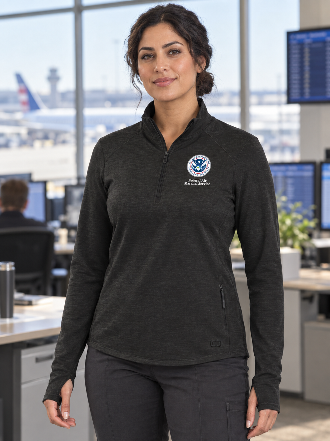 FAMS Women's Motion 1/4 Zip — Black lifestyle product photograph