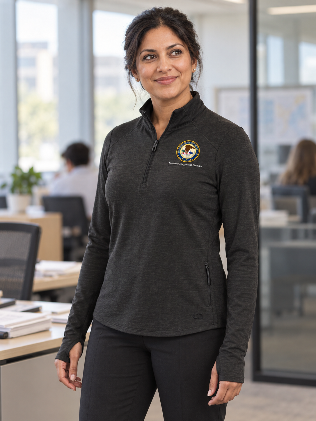 JMD Women's Motion 1/4 Zip — Black lifestyle product photograph