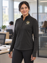 JMD Women's Motion 1/4 Zip — Black lifestyle product photograph