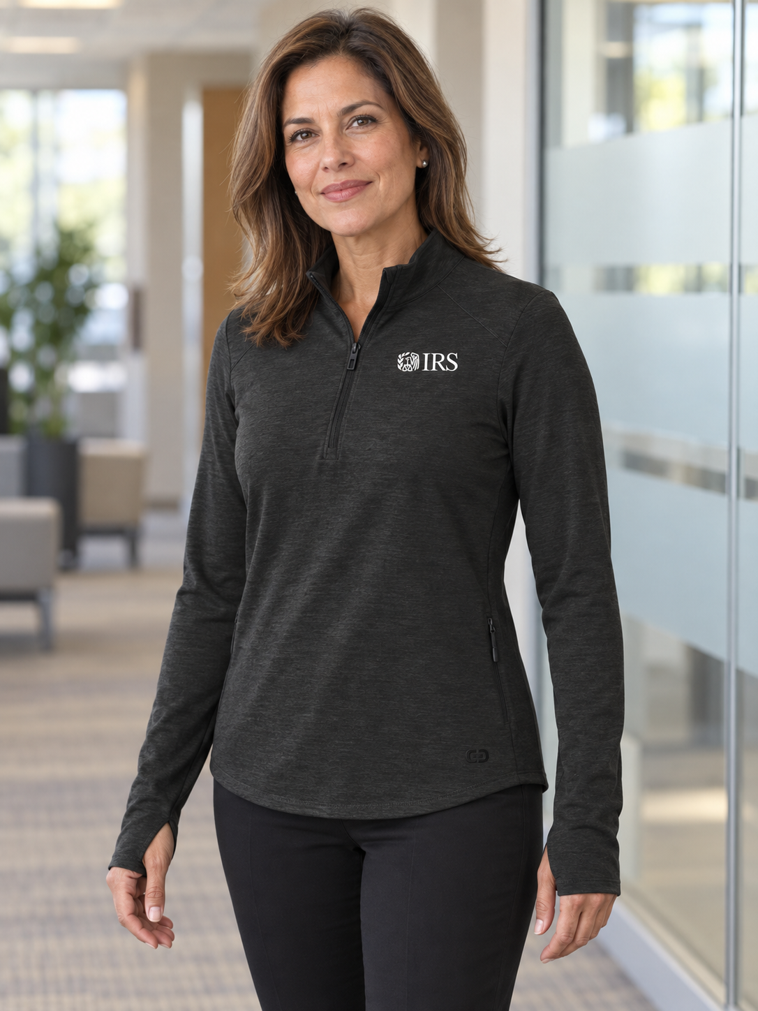 IRS Women's Motion 1/4 Zip — Black lifestyle product photograph