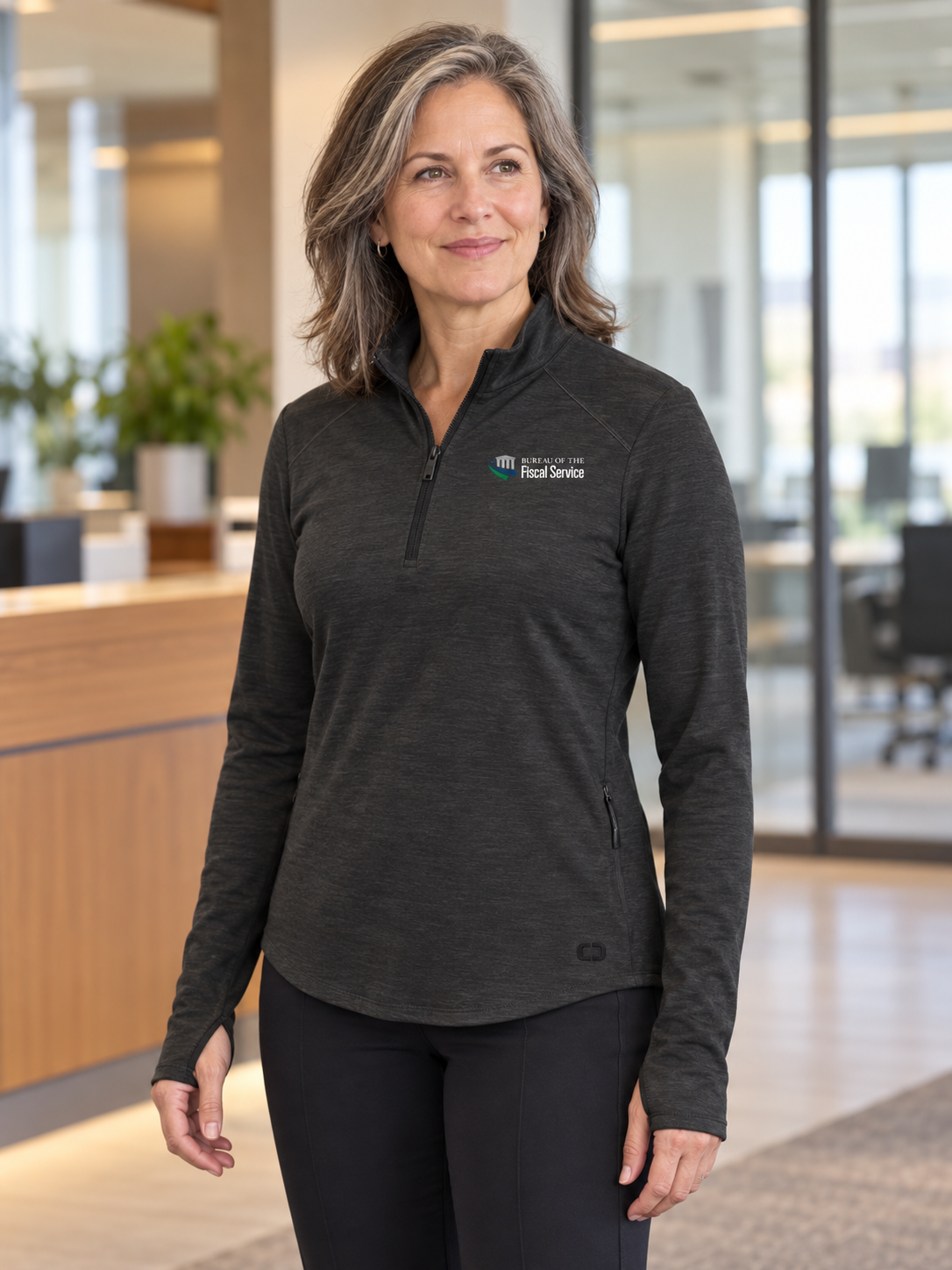 BFS Women's Motion 1/4 Zip — Black lifestyle product photograph