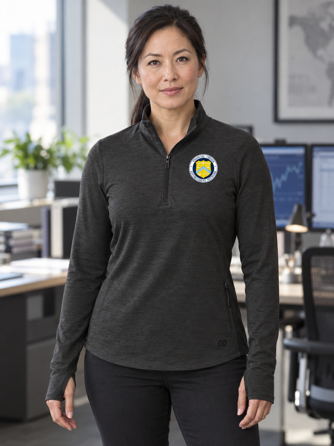 FINCEN Women's Motion 1/4 Zip — Black lifestyle product photograph