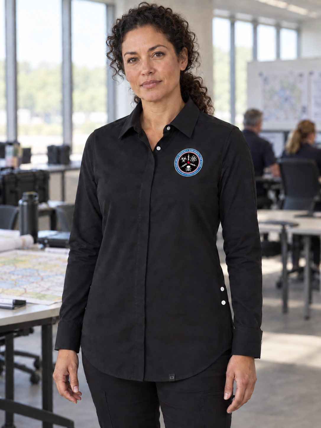 CWMD Women's Commuter Shirt — Black lifestyle product photograph