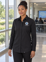 CWMD Women's Commuter Shirt — Black lifestyle product photograph