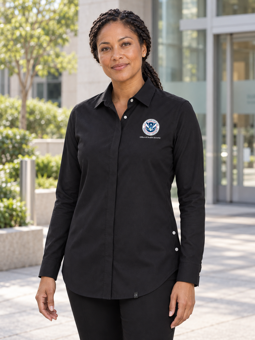 OHS Women's Commuter Shirt — Black lifestyle product photograph