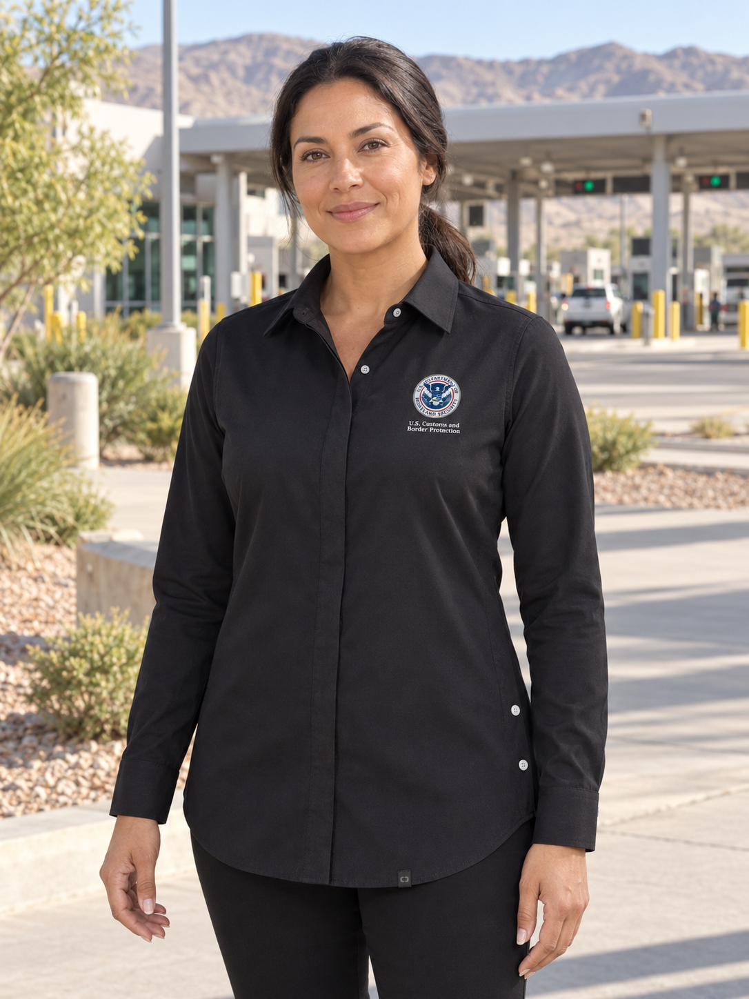 CBP Women's Commuter Shirt — Black lifestyle product photograph