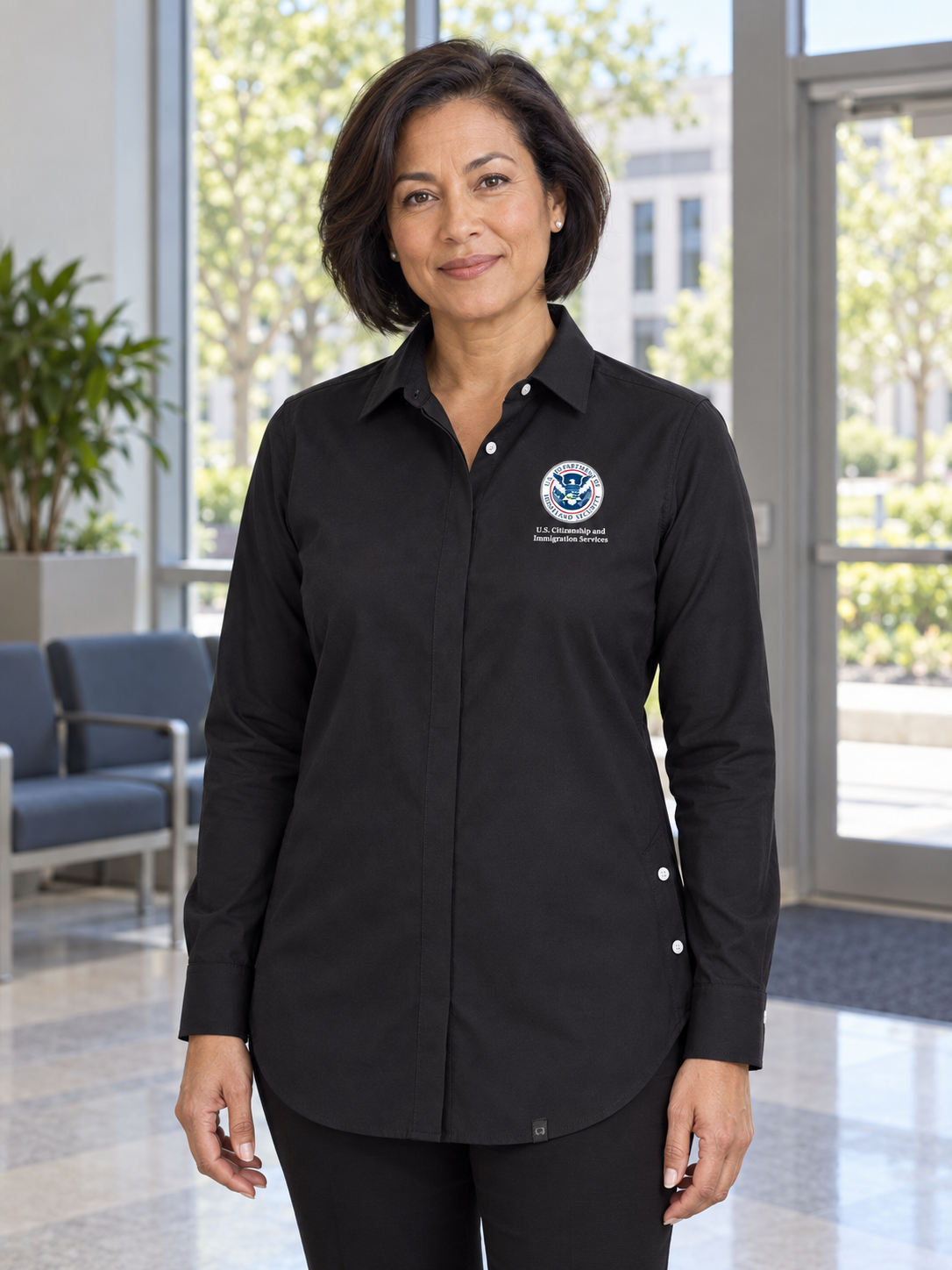 USCIS Women's Commuter Shirt — Black lifestyle product photograph