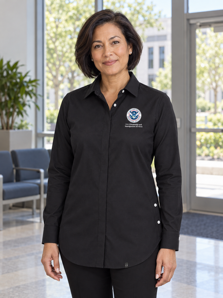 USCIS Women's Commuter Shirt — Black lifestyle product photograph