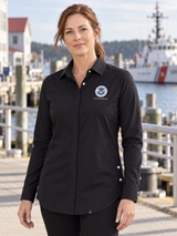 USCG Women's Commuter Shirt — Black lifestyle product photograph