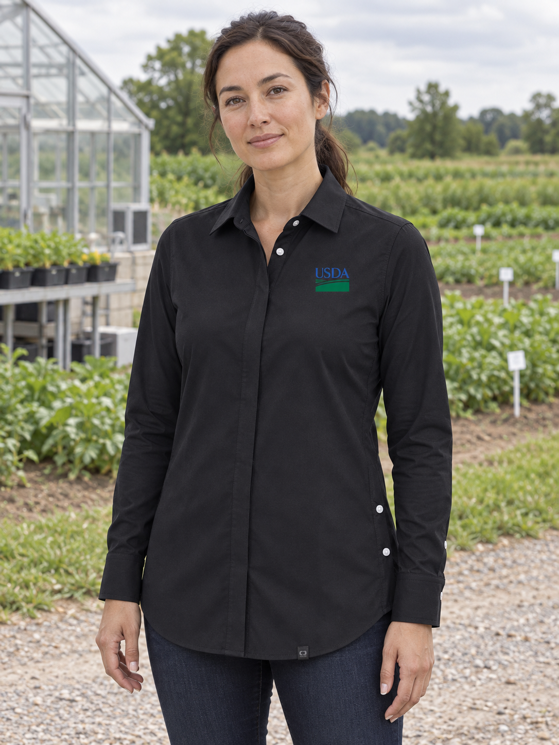 USDA Women's Commuter Shirt — Black lifestyle product photograph