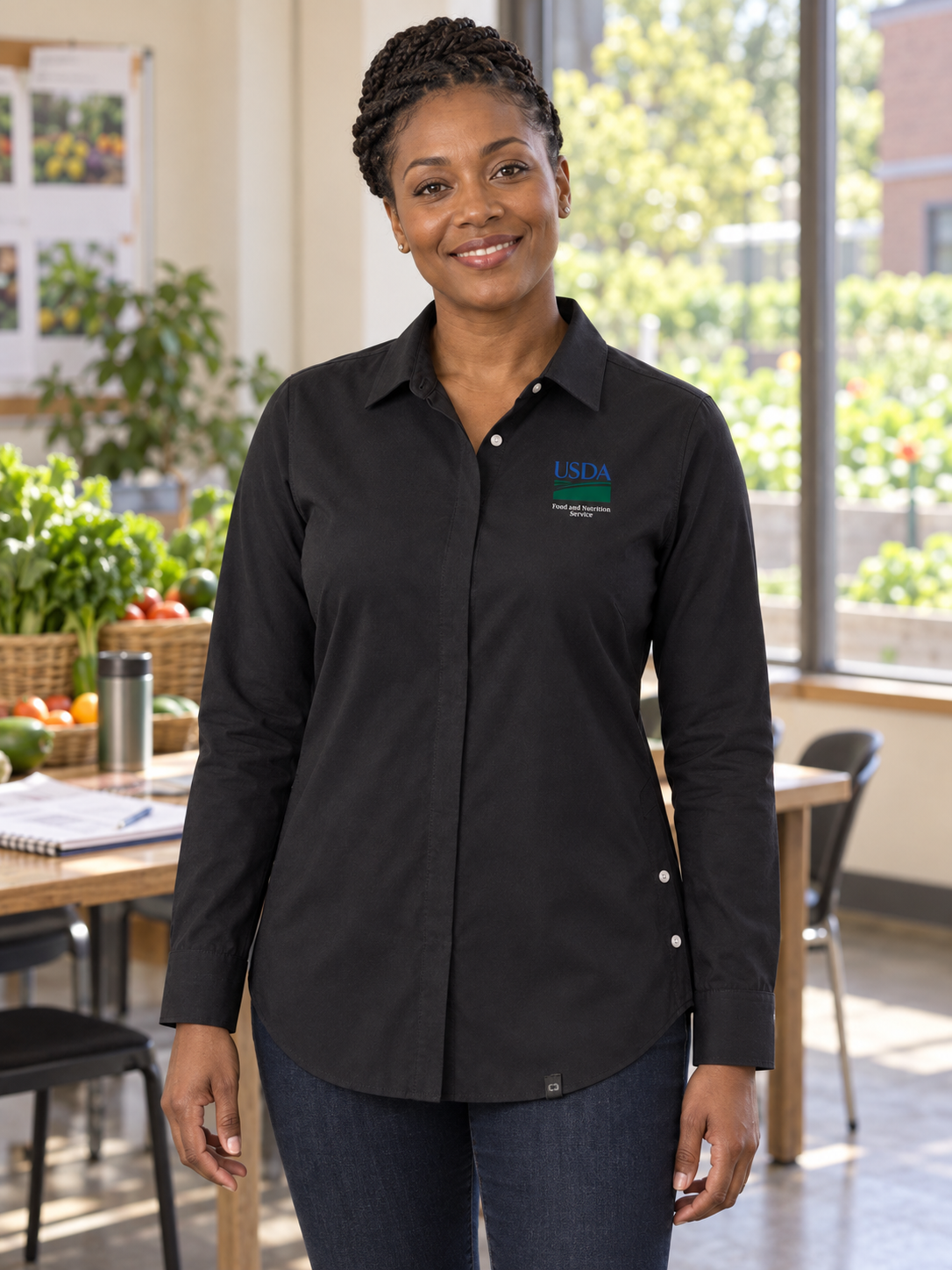 FNSCFSD Women's Commuter Shirt — Black lifestyle product photograph