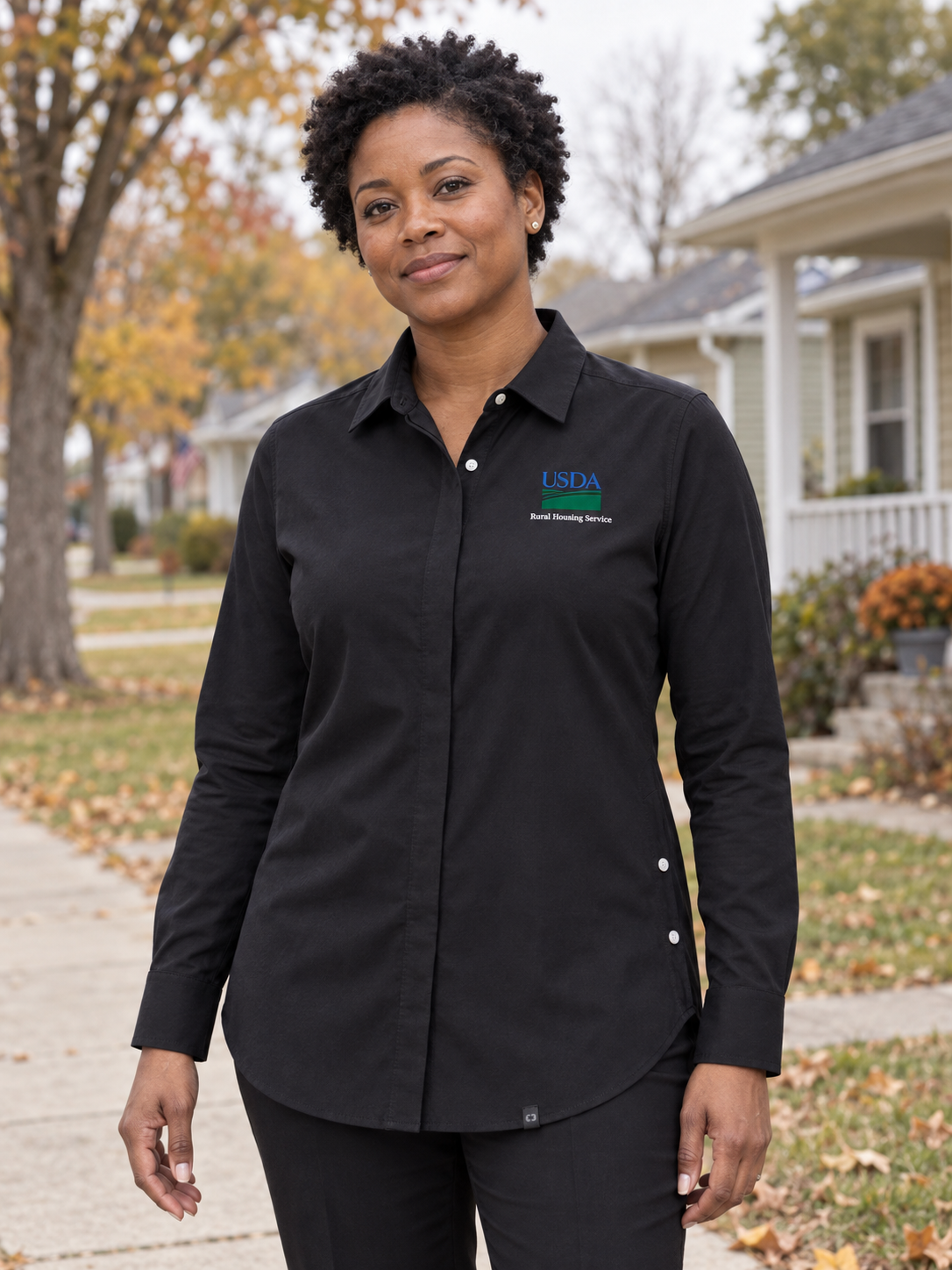 RHS Women's Commuter Shirt — Black lifestyle product photograph