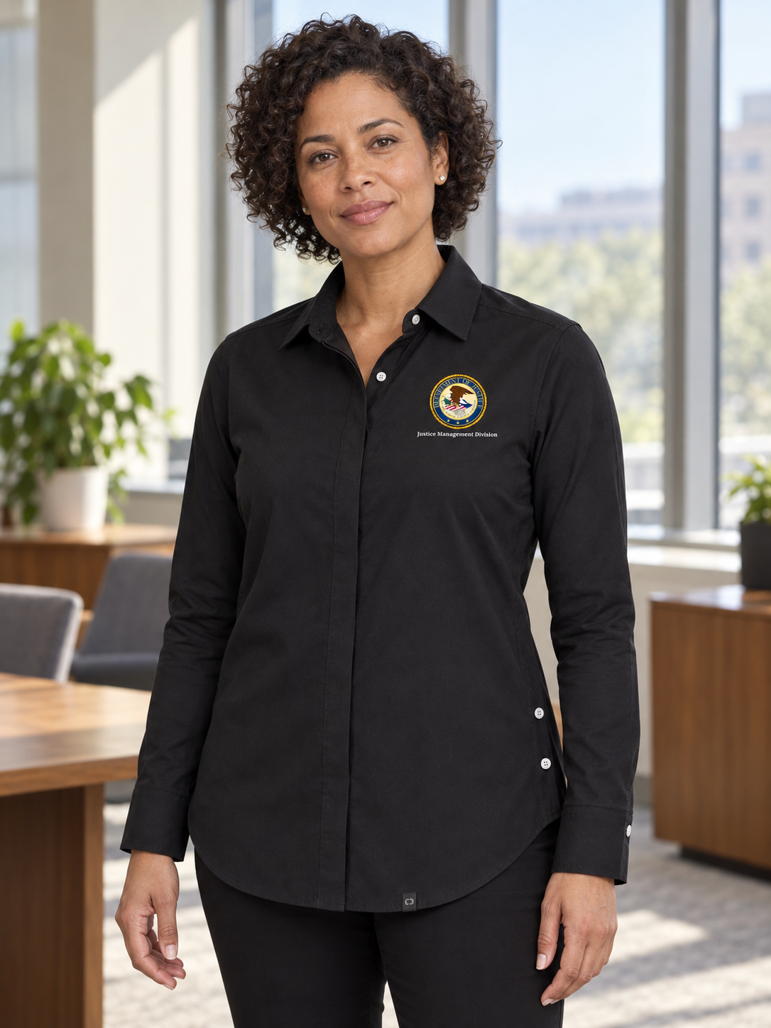 JMD Women's Commuter Shirt — Black lifestyle product photograph