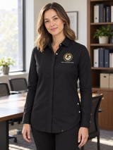 OIP Women's Commuter Shirt — Black lifestyle product photograph