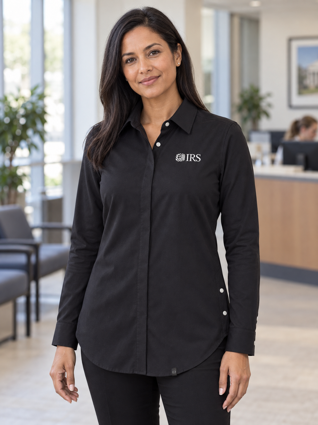 IRS Women's Commuter Shirt — Black lifestyle product photograph