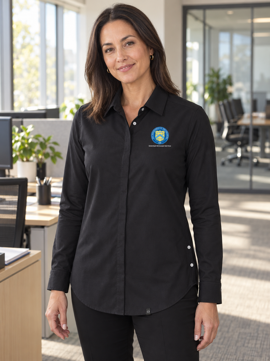 IRS Women's Commuter Shirt — Black lifestyle product photograph