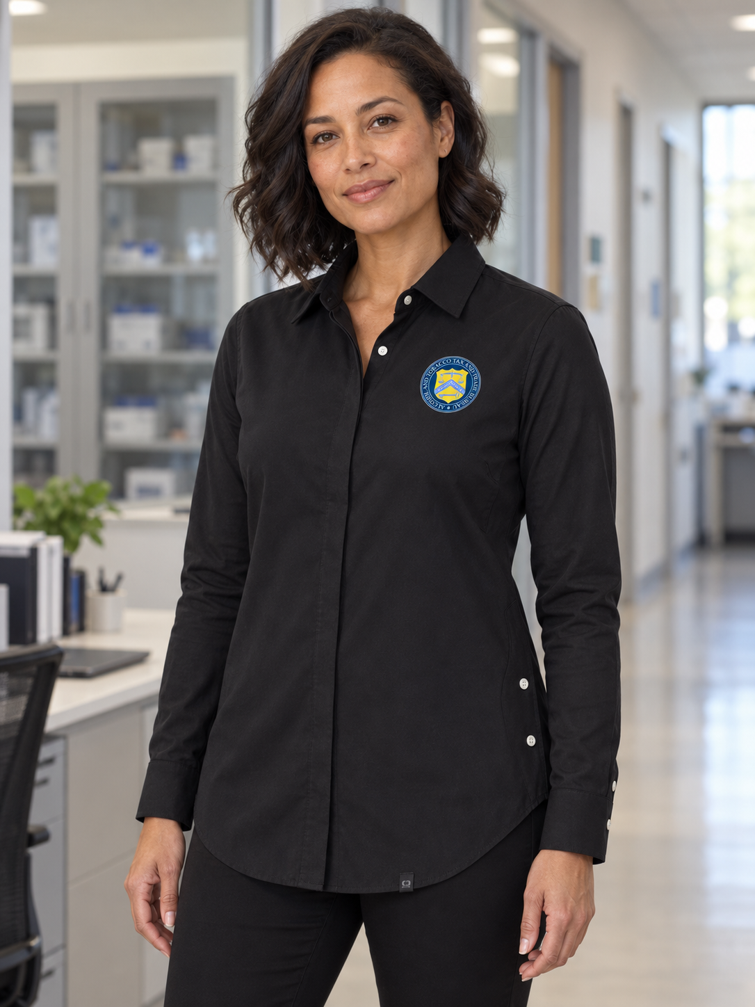 TTB Women's Commuter Shirt — Black lifestyle product photograph